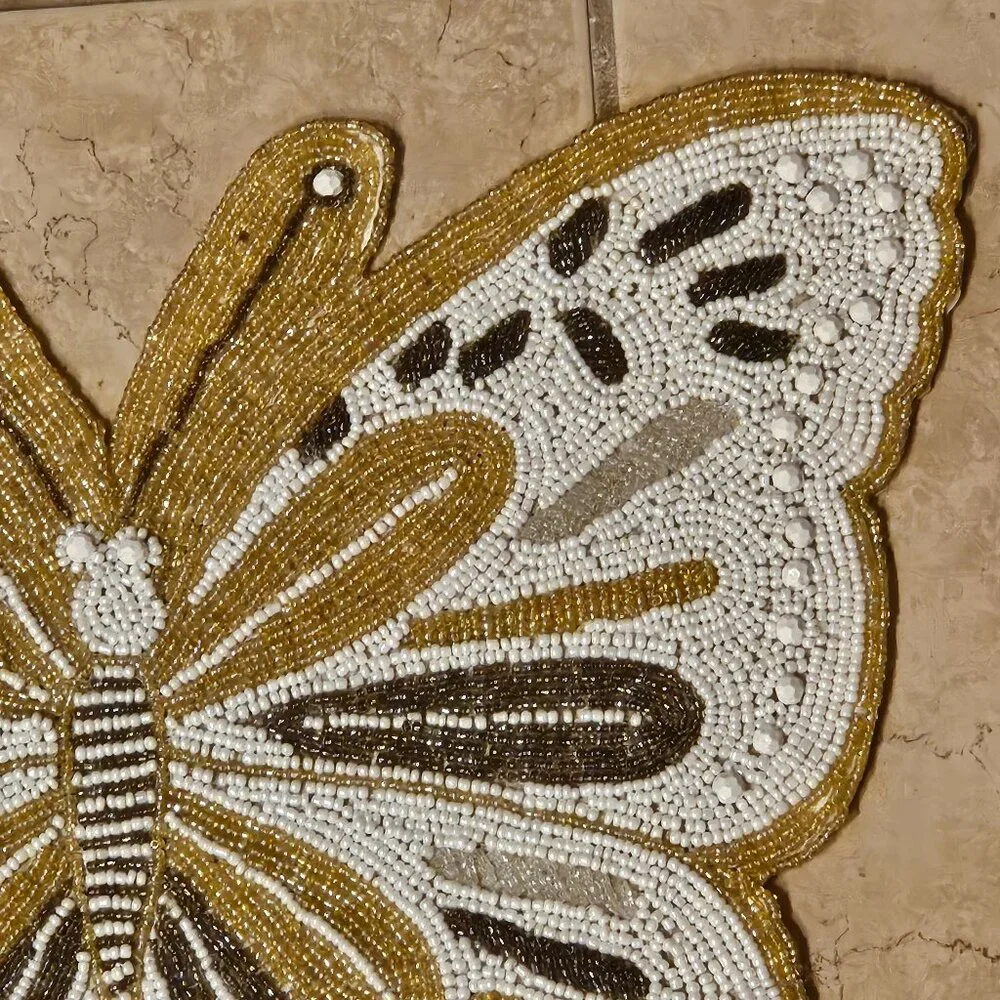 VERY RARE KIM SEYBERT BUTTERFLY WHITE GOLD CRYSTAL PLACEMAT CHARGER CENTERPIECE
